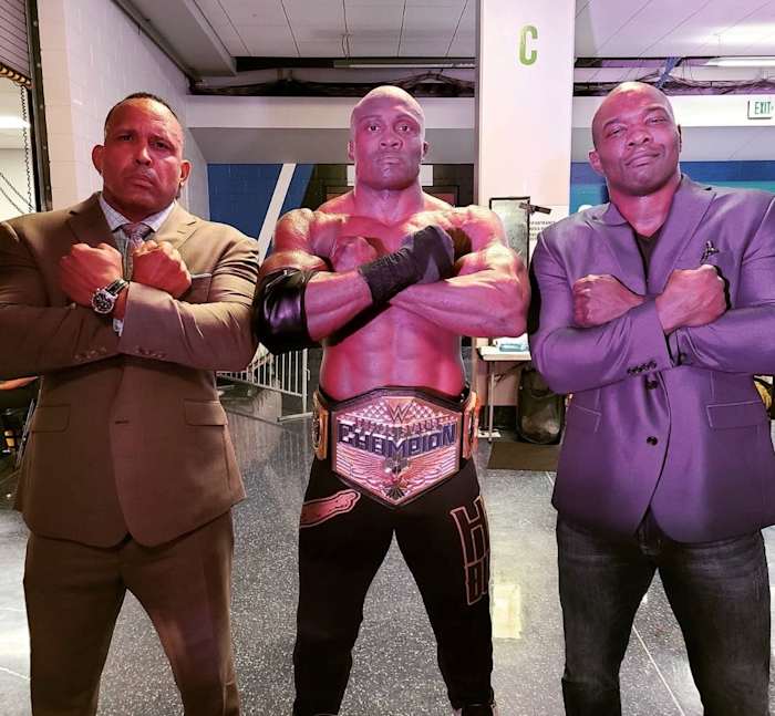 WWE's Bobby Lashley, MVP and Shelton Benjamin do the Wakanda Forever salute from "Black Panther"